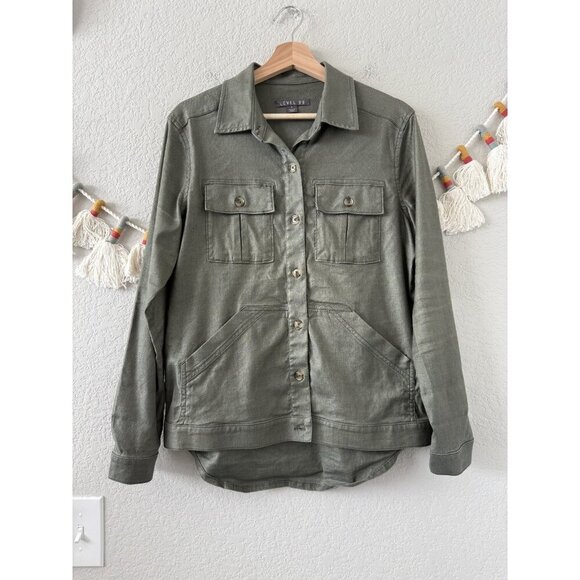 Level 99 X Evereve Linen Blend Gina Olive Green Utility Jacket Lightweight S - Picture 1 of 8